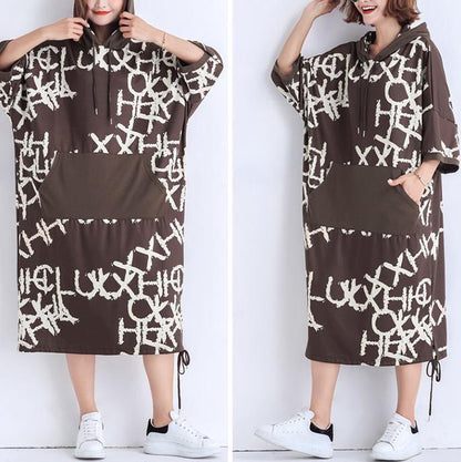 Italian Pockets Cotton Dresses Mom Catwalk Chocolate Print Short Dress Summer