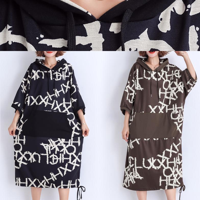 Italian Pockets Cotton Dresses Mom Catwalk Chocolate Print Short Dress Summer