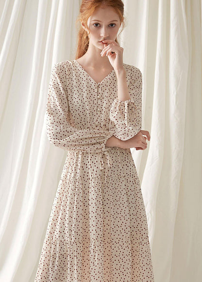 Italian Prints Blended Clothes for V Neck Fall Dress