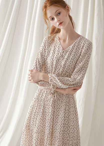 Italian Prints Blended Clothes for V Neck Fall Dress