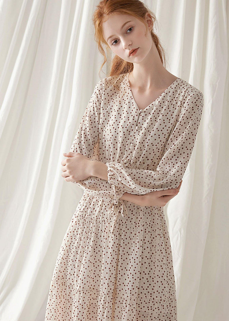 Italian Prints Blended Clothes for V Neck Fall Dress