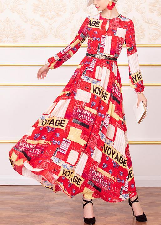 Italian Red Chiffon Tunic Pattern Big Hem a Line O Neck Dress