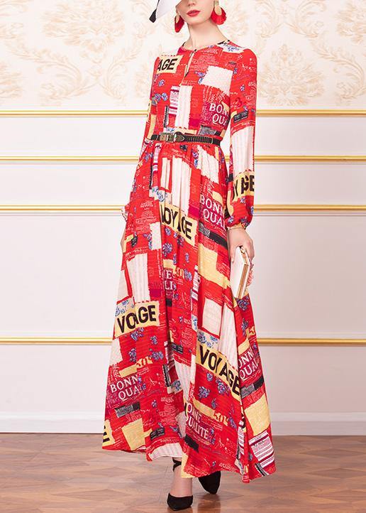 Italian Red Chiffon Tunic Pattern Big Hem a Line O Neck Dress