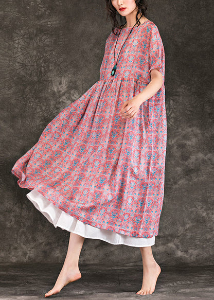 Italian Red Linen Clothes Fine Online Shopping O Neck Large Hem Maxi Summer Dresses