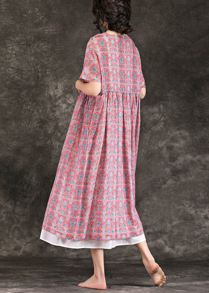 Italian Red Linen Clothes Fine Online Shopping O Neck Large Hem Maxi Summer Dresses