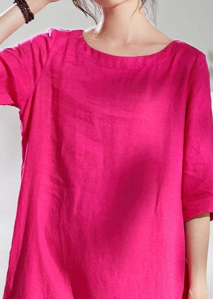 Italian Rose Linen Dresses O Neck Half Sleeve Maxi Summer Dresses