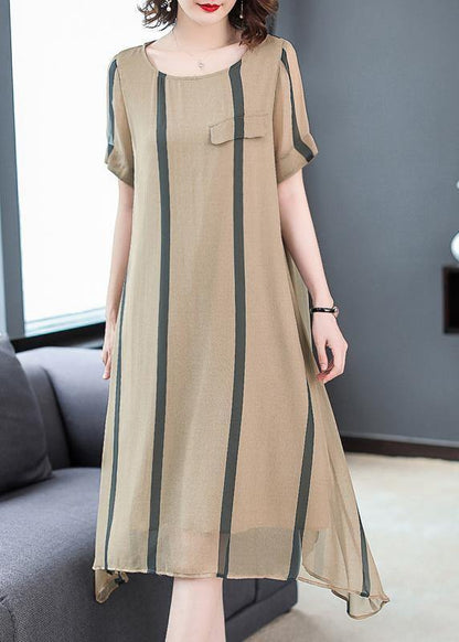 Italian Short Sleeve Silk Clothes for Shape Striped Short Dress Sundress