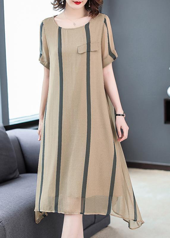 Italian Short Sleeve Silk Clothes for Shape Striped Short Dress Sundress