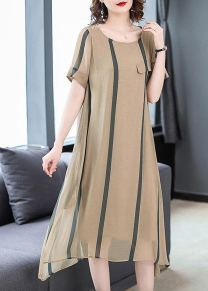 Italian Short Sleeve Silk Clothes for Shape Striped Short Dress Sundress