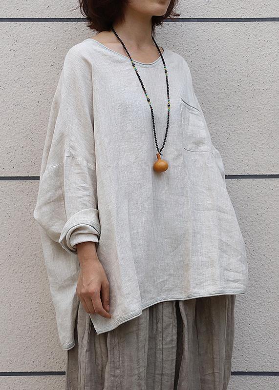 Italian Side Open Linen Blouse Work Outfits Khaki Shirts V Neck