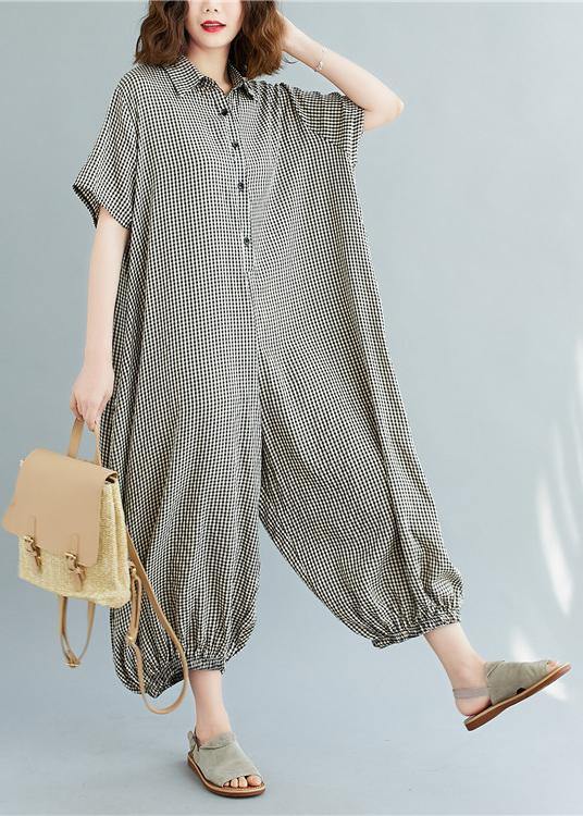 Italian Summer Pants Oversize Black Plaid Ideas Lapel Collar Jumpsuit Pants