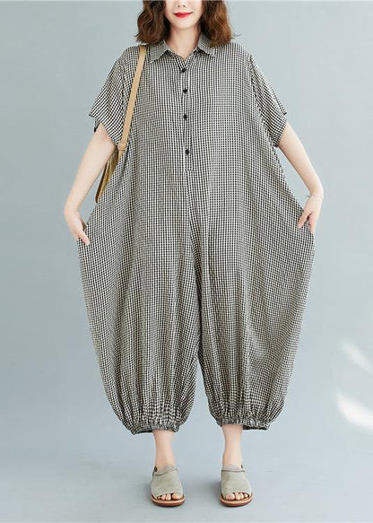 Italian Summer Pants Oversize Black Plaid Ideas Lapel Collar Jumpsuit Pants