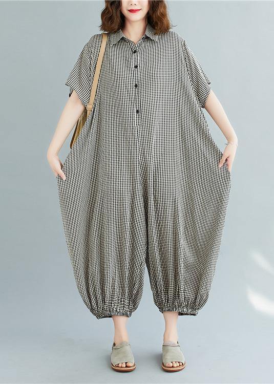 Italian Summer Pants Oversize Black Plaid Ideas Lapel Collar Jumpsuit Pants
