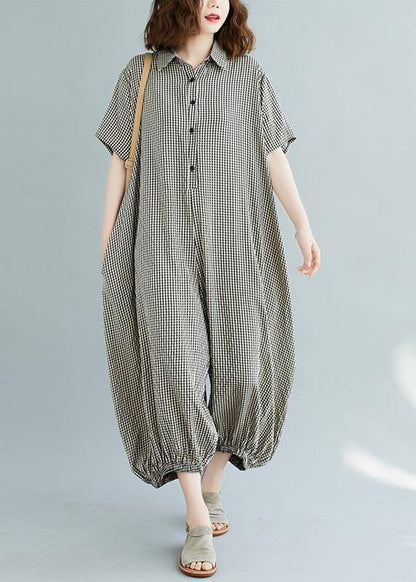Italian Summer Pants Oversize Black Plaid Ideas Lapel Collar Jumpsuit Pants