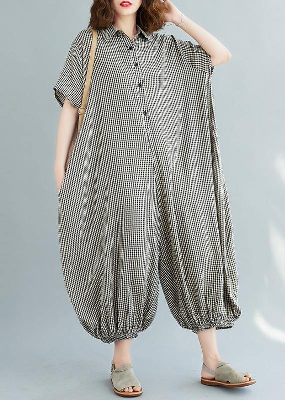 Italian Summer Pants Oversize Black Plaid Ideas Lapel Collar Jumpsuit Pants