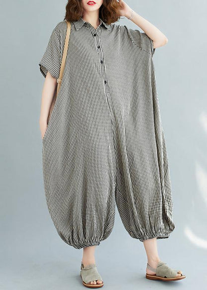 Italian Summer Pants Oversize Black Plaid Ideas Lapel Collar Jumpsuit Pants