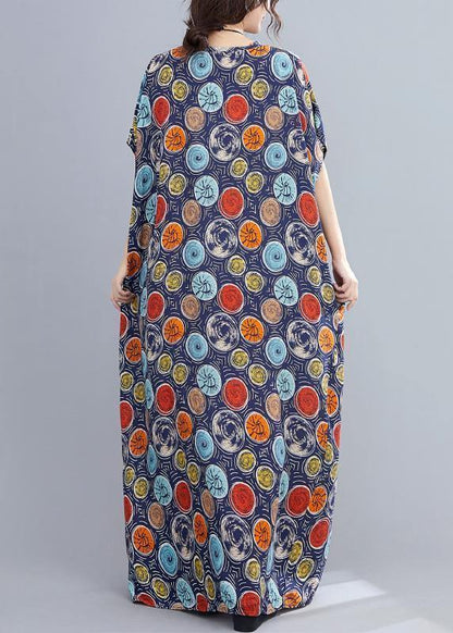 Italian V Neck Batwing Sleeve Blue Dotted Maxi Dresses