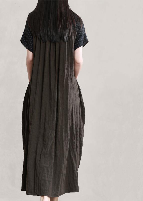 Italian V Neck Batwing Sleeve Linen Dresses Photography Chocolate Print Dress