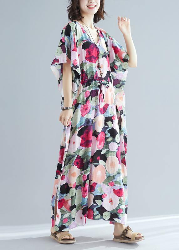 Italian V Neck Drawstring Clothes for Short Sleeve Robes Dress Summer