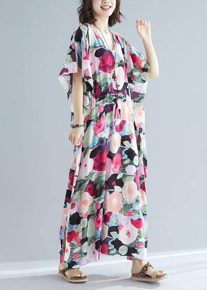 Italian V Neck Drawstring Clothes for Short Sleeve Robes Dress Summer