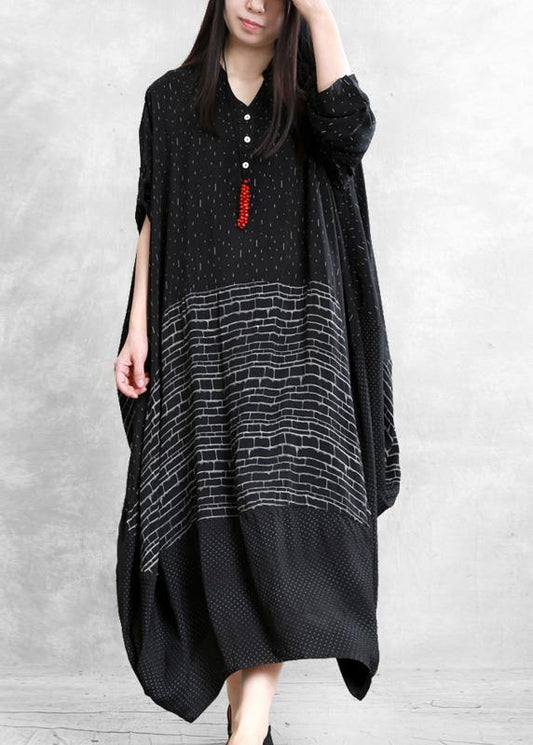 Italian V Neck Patchwork Summer Dresses Work Black Print Dress