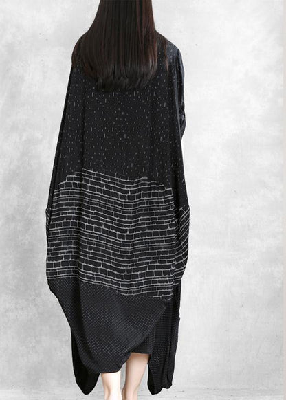 Italian V Neck Patchwork Summer Dresses Work Black Print Dress