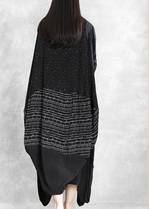 Italian V Neck Patchwork Summer Dresses Work Black Print Dress