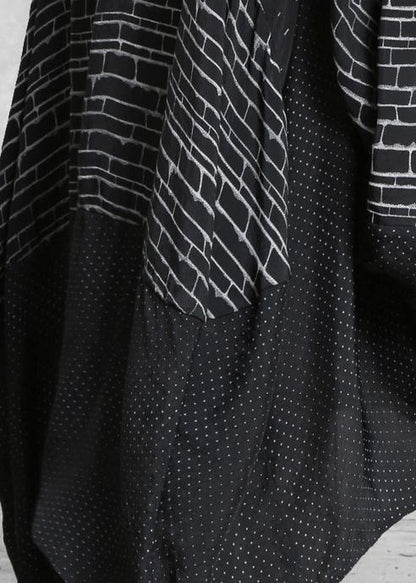 Italian V Neck Patchwork Summer Dresses Work Black Print Dress