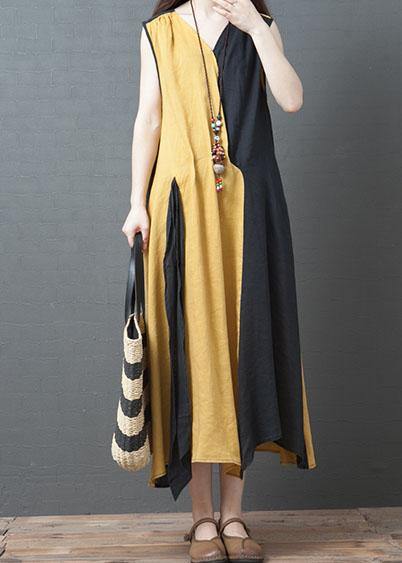 Italian V Neck Pockets Cotton Box Top Christmas Gifts Yellow Summer Dress