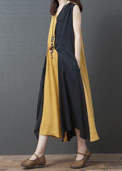 Italian V Neck Pockets Cotton Box Top Christmas Gifts Yellow Summer Dress