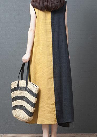Italian V Neck Pockets Cotton Box Top Christmas Gifts Yellow Summer Dress