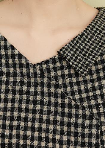 Italian V Neck Pockets Summer Dresses Black Plaid Dresses