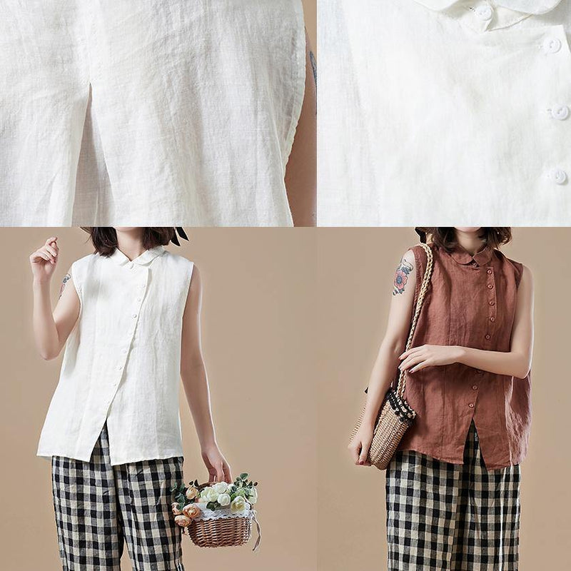 Italian White Cotton Shirts Shape Peter Pan Collar Sleeveless Short Summer Top