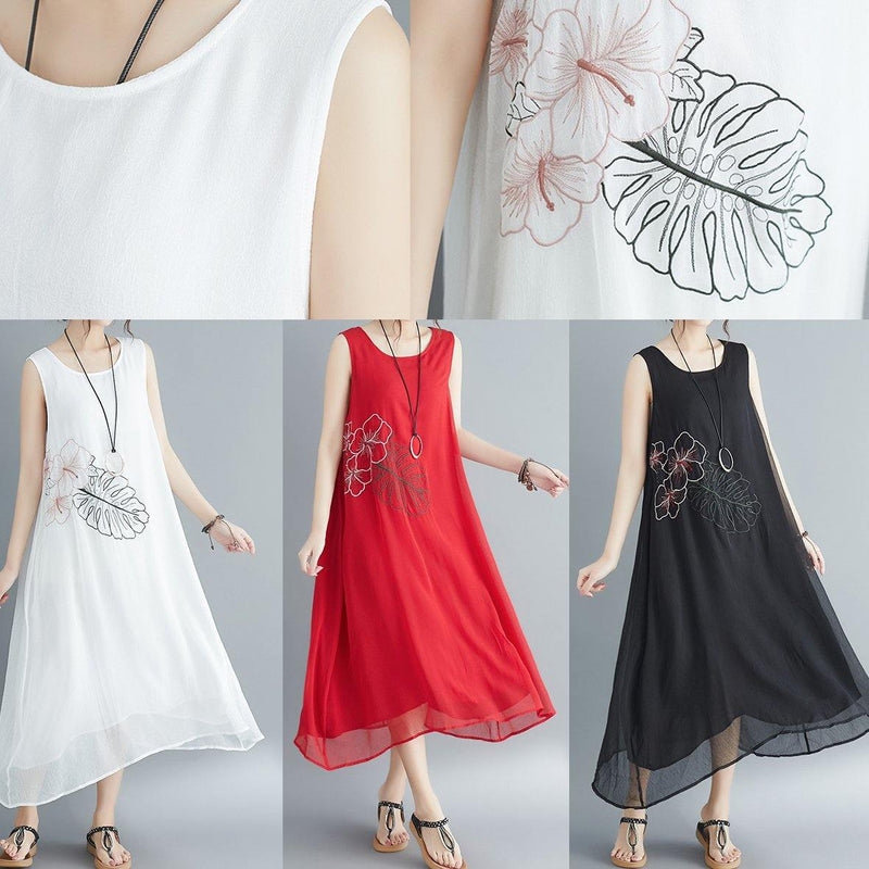 Italian White Cotton Blended Clothes Omychic Runway Sleeveless Embroidery Long Summer Dresses