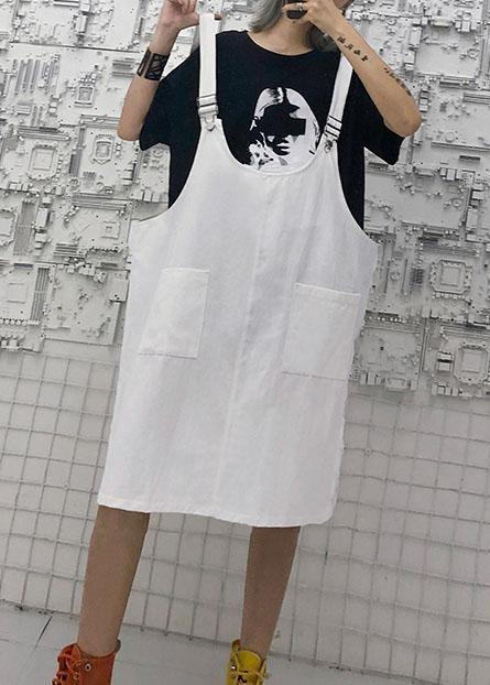 Italian White Cotton Quilting Clothes Strap Traveling Summer Dress