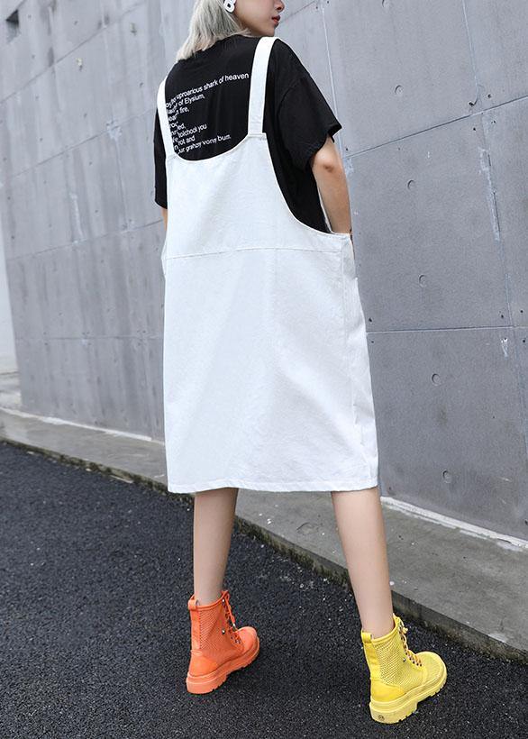 Italian White Cotton Quilting Clothes Strap Traveling Summer Dress