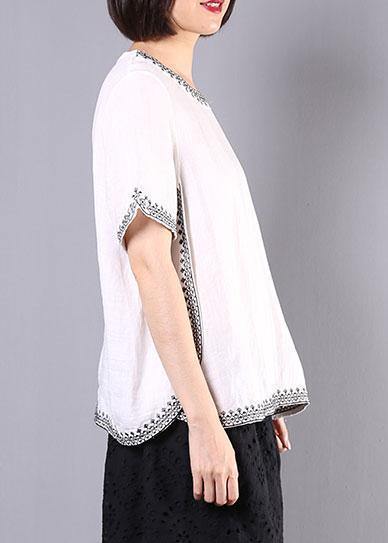 Italian White Linen Tops Design Embroidery Summer Blouses
