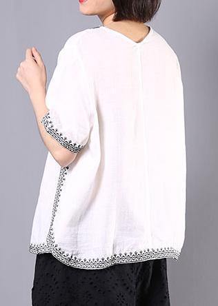 Italian White Linen Tops Design Embroidery Summer Blouses