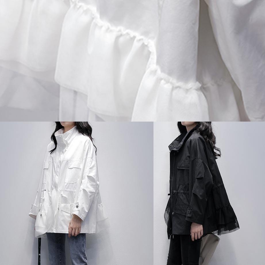 Italian White Patchwork Tulle Tunic Coat Photography Stand Collar Coat