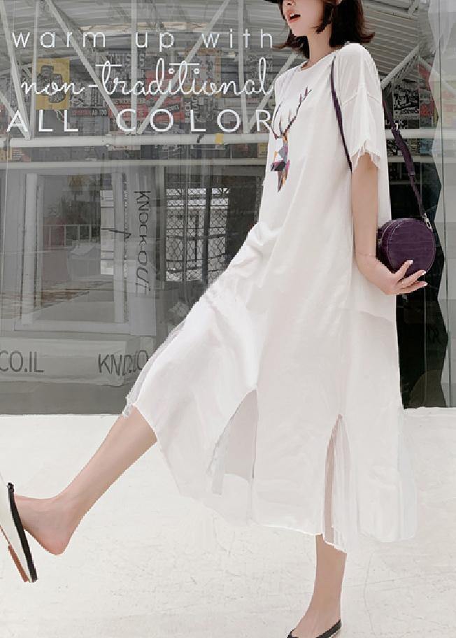 Italian White Patchwork Tulle Cotton Tunics Prints Traveling Summer Dress