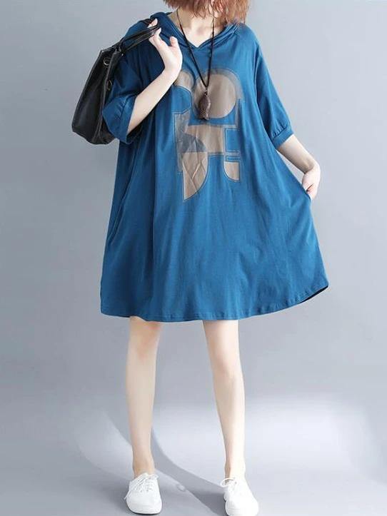 Italian White Print Cotton Tunics Hooded Dresses Summer Dress