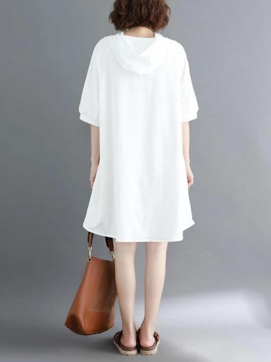 Italian White Print Cotton Tunics Hooded Dresses Summer Dress