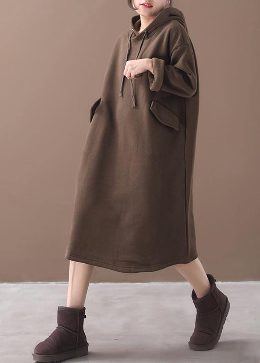 Italian Winter Cotton Hooded Tunics for Linen Chocolate Long Dress
