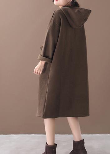 Italian Winter Cotton Hooded Tunics for Linen Chocolate Long Dress