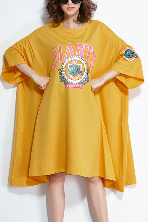 Italian Yellow Cotton Quilting Dresses Fine Work Outfits O Neck Baggy Knee Summer Dresses