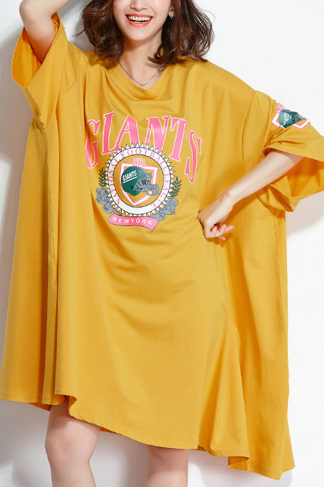 Italian Yellow Cotton Quilting Dresses Fine Work Outfits O Neck Baggy Knee Summer Dresses
