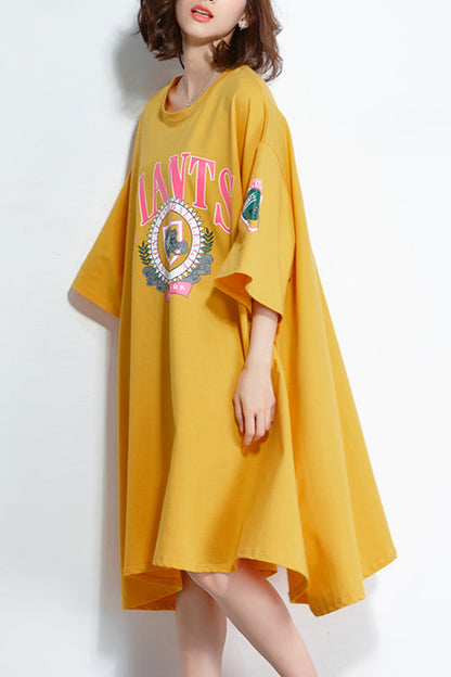 Italian Yellow Cotton Quilting Dresses Fine Work Outfits O Neck Baggy Knee Summer Dresses