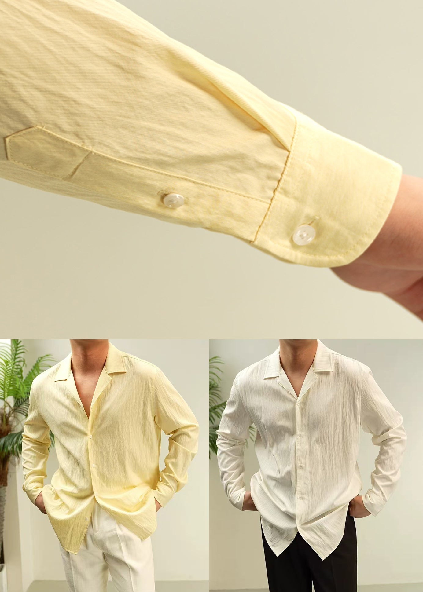 Ivory White Button Solid Cotton Fall Shirt Men Peter Pan Collar