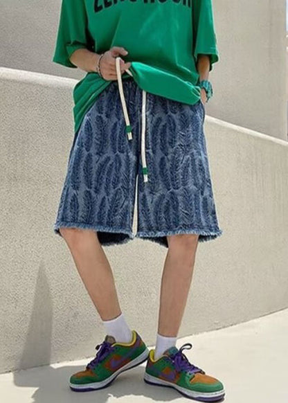 Jacquard Blue Original Design Pockets Denim Shorts Summer