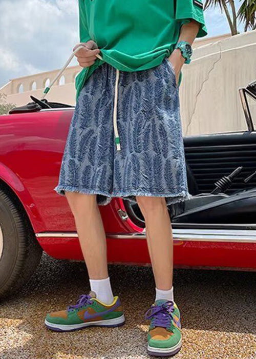 Jacquard Blue Original Design Pockets Denim Shorts Summer
